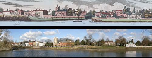 Picture shows Isleworth depicted in 1829 and 2014