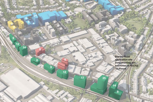 Visualisation of planned development along Bollo Lane show approved heights for these sites