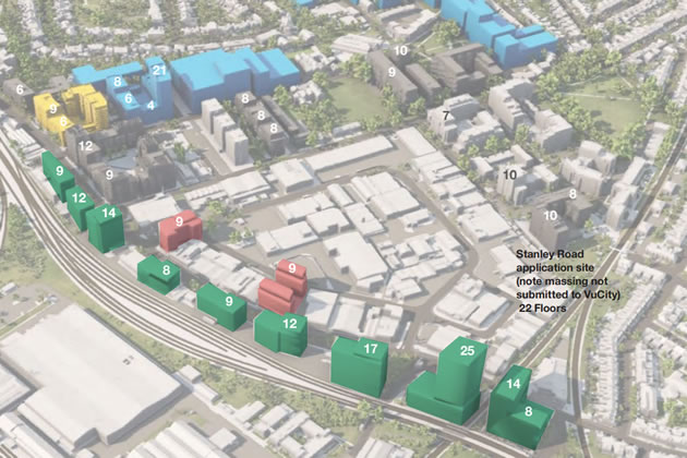 Visualisation of planned development along Bollo Lane show approved heights for these sites 