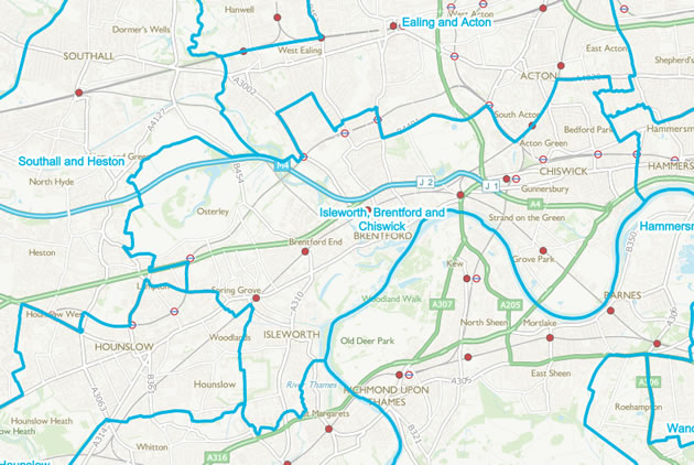Boundary Commission's proposed Isleworth, Brentford and Chiswick seat