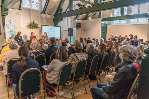 A packed Parish Hall during the Chiswick Book Festival