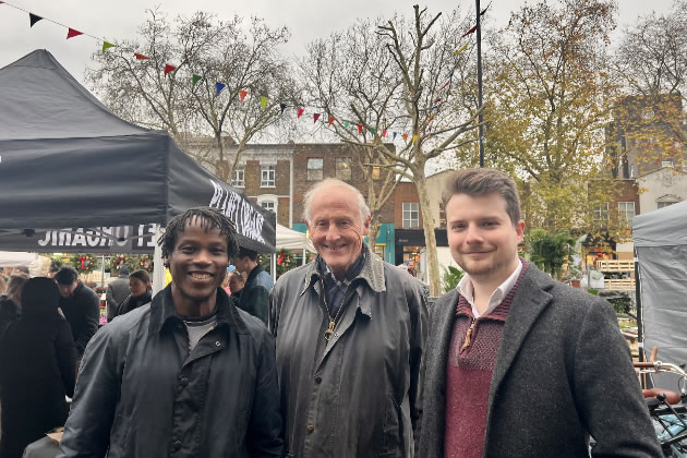 Cllrs Mushiso, Todd and Emsley at the Flower Market
