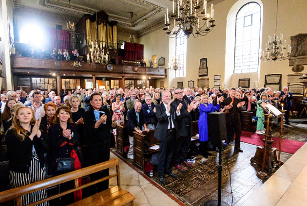 congregation at church for fenalla fielding service 