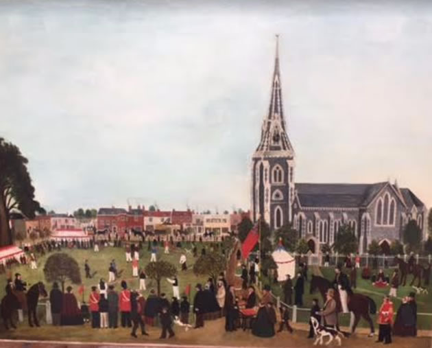 restored victorian painting of cricket match in chiswick 