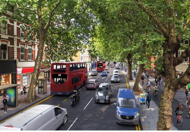 artist's image of the high road near dukes avenue with super cycle highway