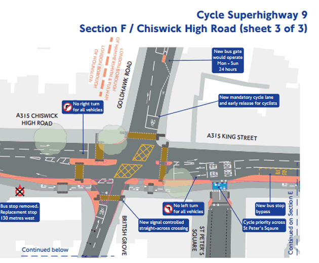 map of chiswick high road affected by super cycle highway 