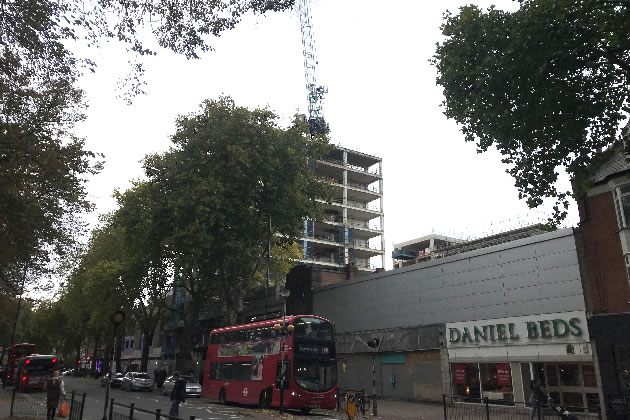 The construction site viewed from Turnham Green 