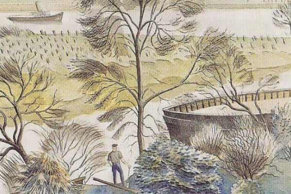 Eric Ravilious, The River Thames at Chiswick Eyot (1933) Eastbourne, Towner Art Gallery