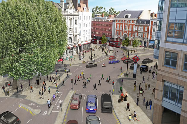 A CGI of the original design for the cycleway at Hammersmith Gyratory 