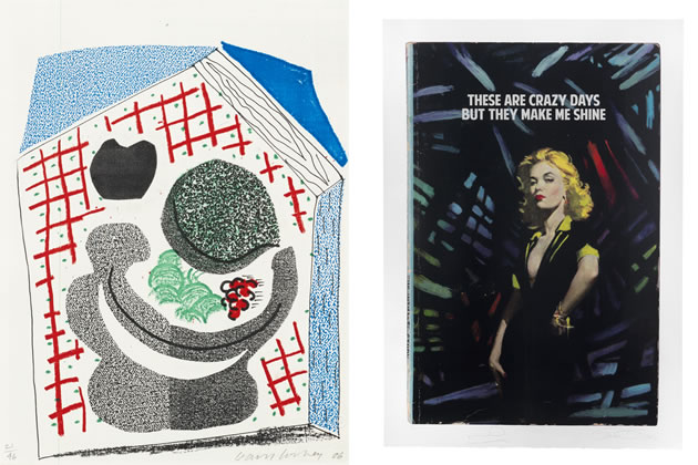 Works by David Hockney (left) and The Connor Brothers and Noel Gallagher (right) will be sold