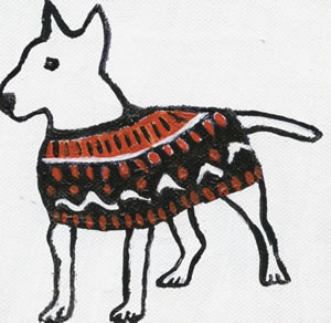 painting of a dog in a christmas jumper 