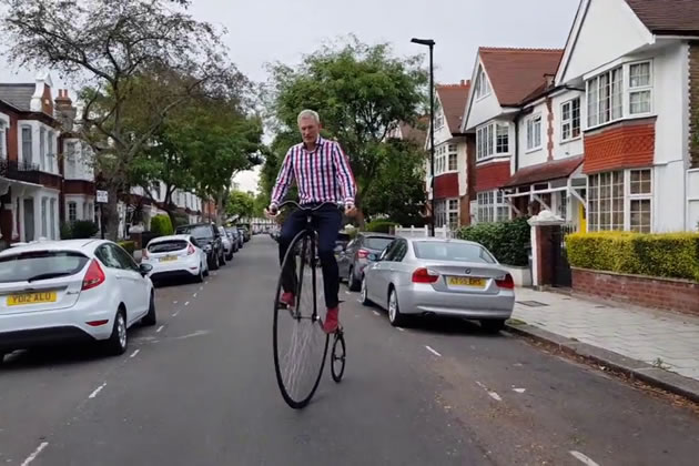 Jeremy Vine on his Penny-farthing 