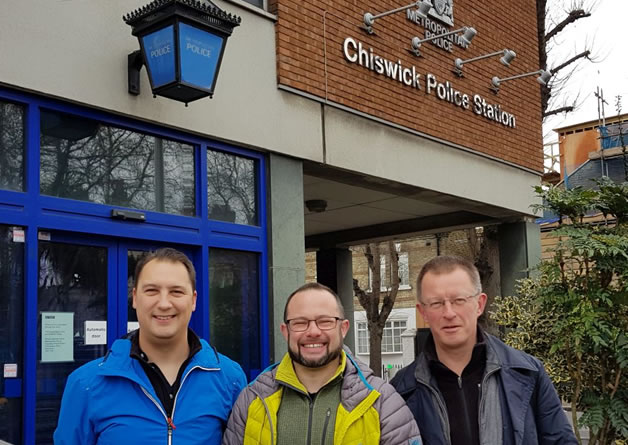 Liberal Democrat councillors in front of Chiswick police station 