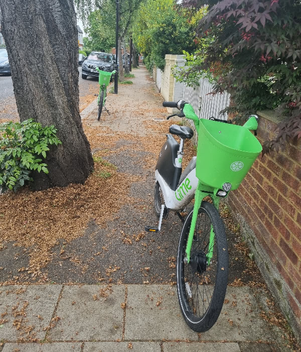Badly parked e-bike in Chiswick 