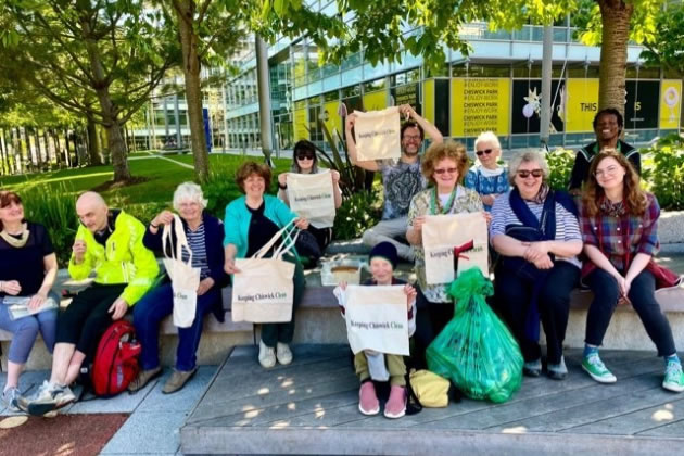 Litter pickers takes a rest after some hard work