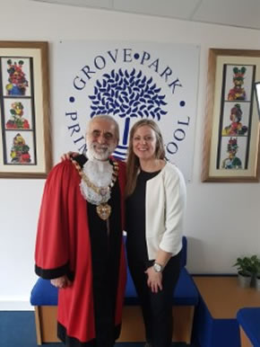 hounslow mayor with head teacher of grove park primary