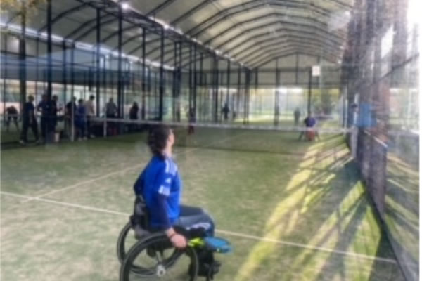 Wheelchair users play padel at the new covered courts on Chiswick Back Common 
