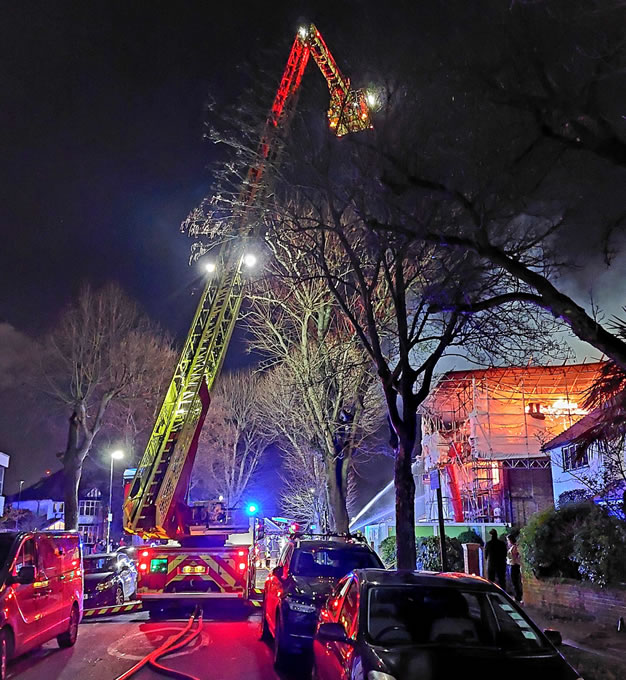 A turntable ladder was deployed to put out the fire