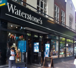 Winning poems on display outside Waterstone's on Chiswick High Road