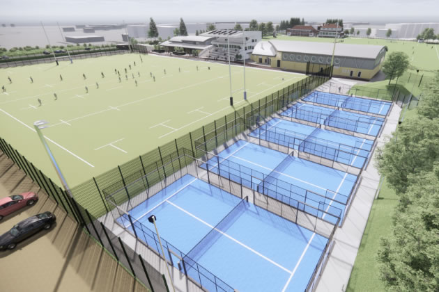 CGI shows the new padel courts to be introduced to the site 