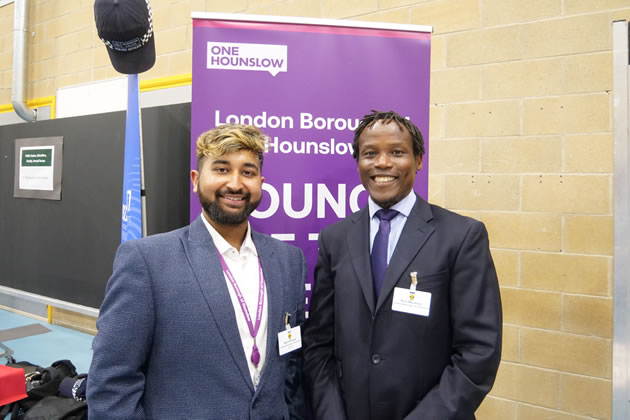 Cllr Mushiso with an officer from London Borough Hounslow at a Careers Fair for young people 