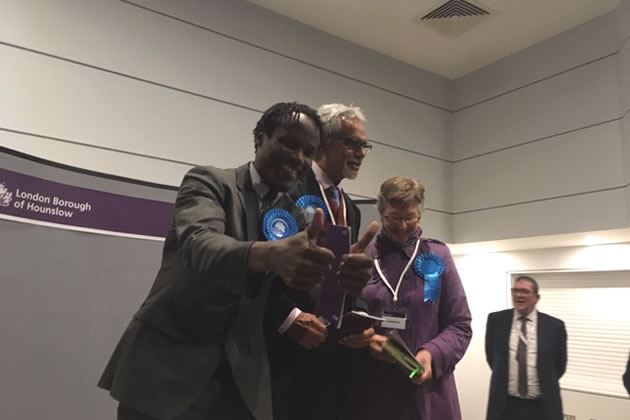 The Chiswick Gunnersbury councillors celebrate their victory 