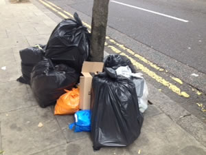 rubbish piled in the street