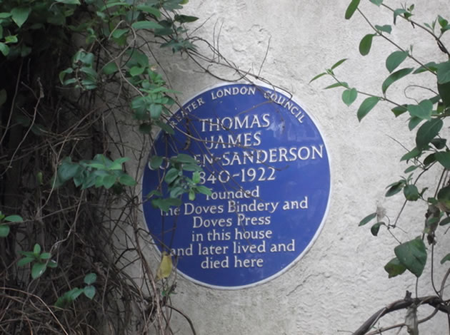 Blue plaque to T. J. Cobden-Sanderson, on 13-15 Upper Mall, Hammersmith