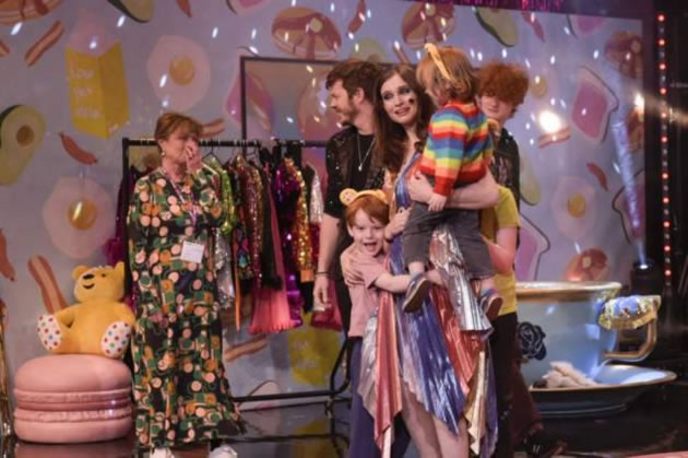 Sophie Ellis-Bextor being congratulated by her family