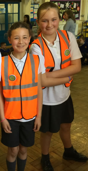 schoolchildren at Southfield School in high visibility clothing 