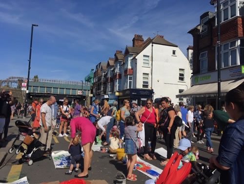 crowds ofpeople at street party