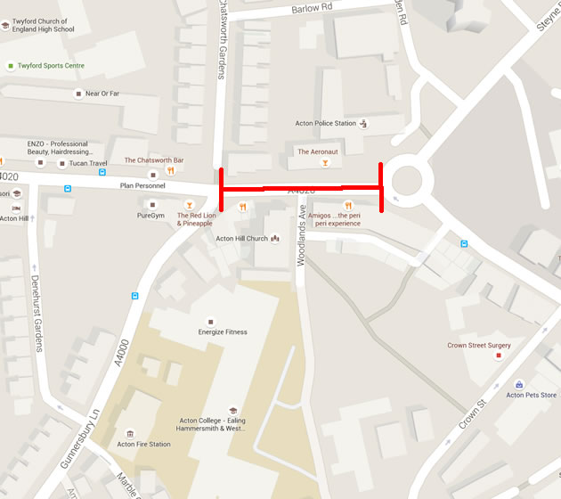 Road closure on Acton High Street