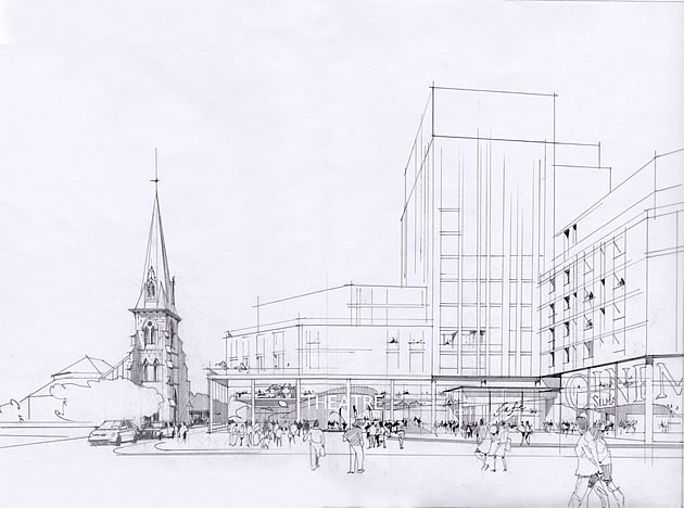 Sketch from the London Green web site showing the new Watermans plan and tall buildings 