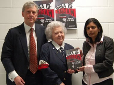 Danuta Szlachetko an 86 former Polish resistence fighter, at the launch of her memoir with son George and MP Rupa Huq