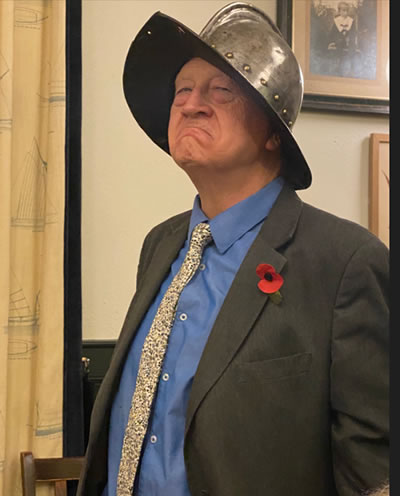 Sam Hearn (Treasurer) strikes a pose in a helmet 