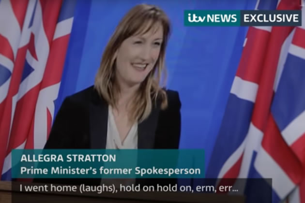 Still from video clip of mock press conference on party 