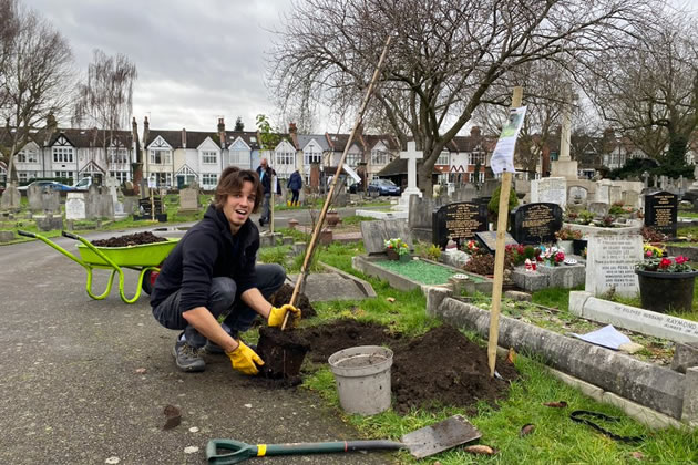The first tree in the new arboretum being planted