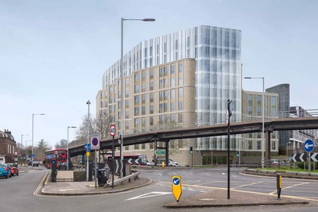 A visualisation of the building as seen fro Hogarth Roundabout 