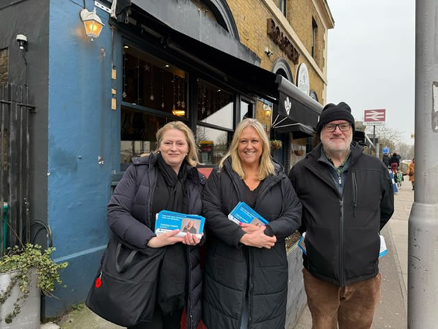 On the Campaign Trial in Brentford East with our former MP, Mary Macleod, and our candidate Christine Cunniffe (centre) 