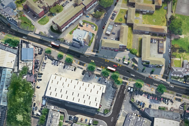 An aerial view of one of the proposed bus stop designs