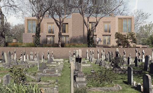 view of new development at Dartmouth Place from St Nicholas graveyard