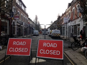 Road Closed sign in Devonshire Road 