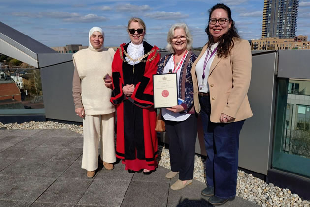 L-R; Sanaa Haloul, Mayor Karen Smith, Shelagh Allsopp, Cllr Gabriella Giles