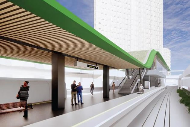 A visualisation of a potential design for Gunnersbury Station platform