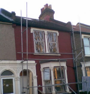 a house with scaffolding