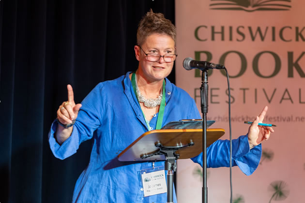 Jo James hosting the Chiswick Book Festival’s Local Authors Showcase in 2024