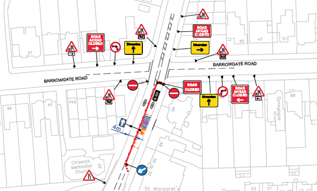 Map of planned signage during closure