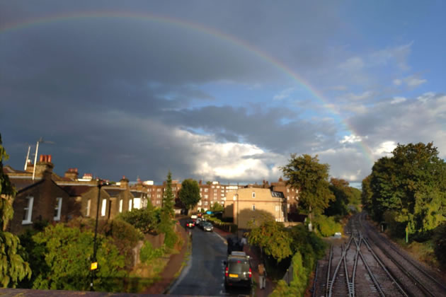 Rainbow over Chiswick Village, Monday, 1 September from Brooks Lane Footbridge 