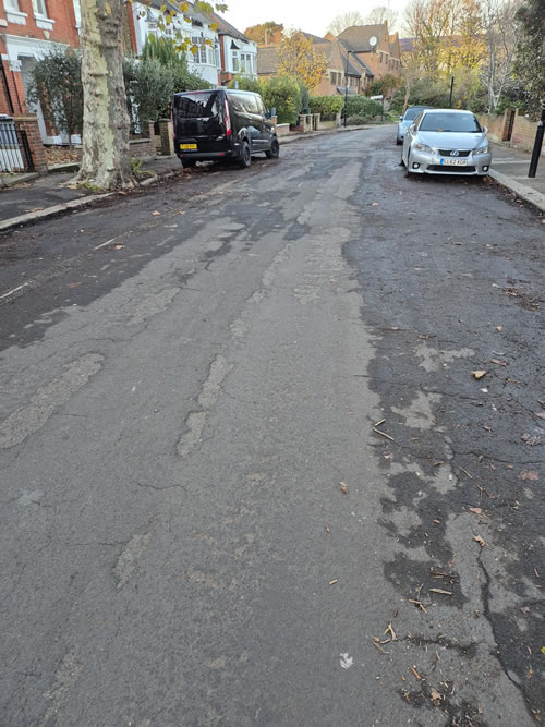 A road in Chiswick cleared of leaves 