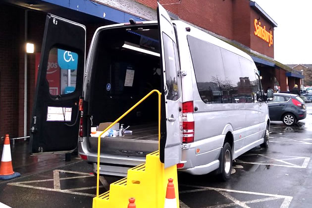 Mobile testing centre in Sainsbury's car park 